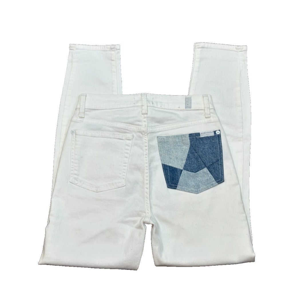 7 For All Mankind Slim Illusion High Waist Ankle Skinny Denim Patchwork 25 Worn1